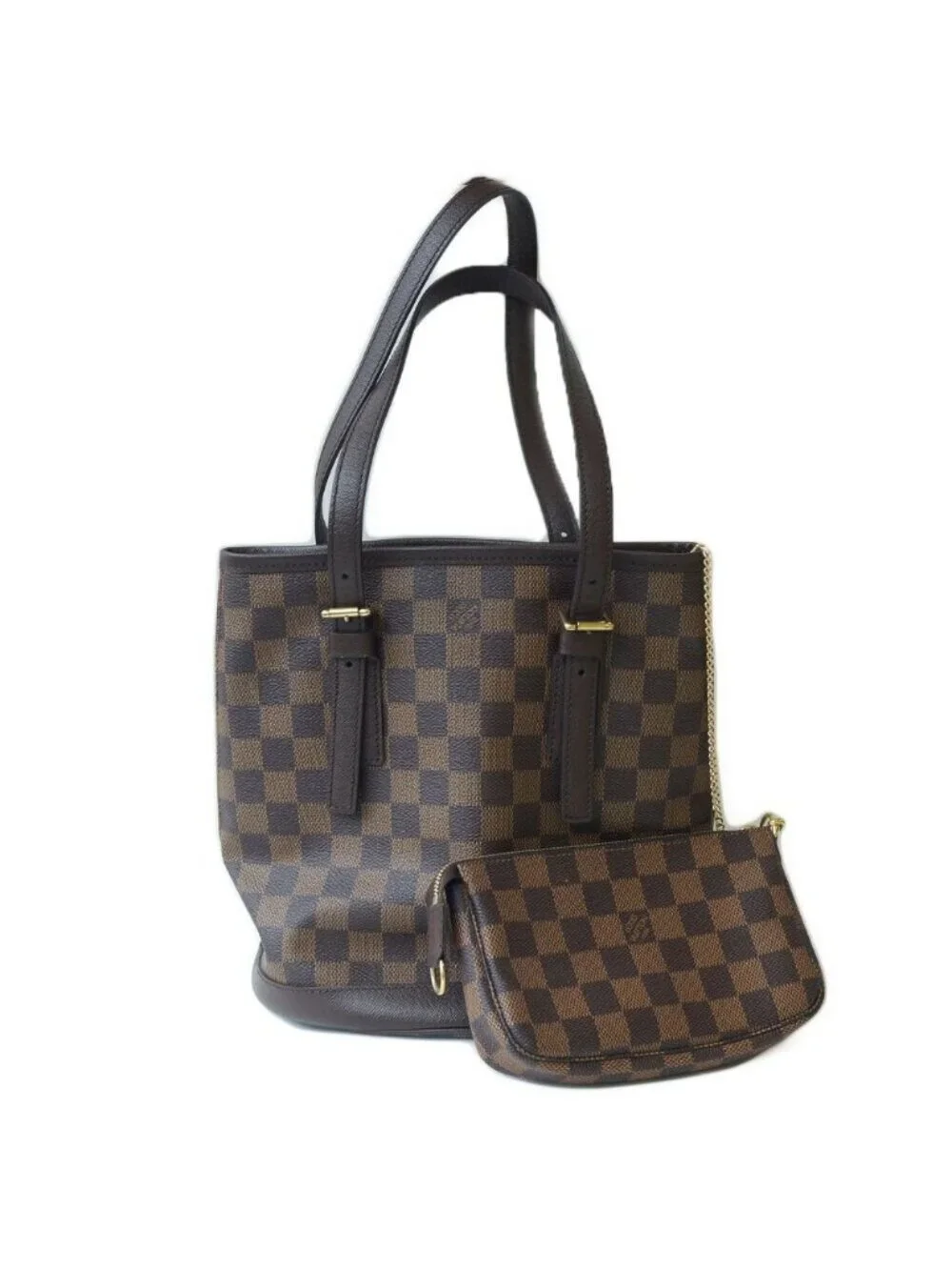 Louis Vuitton Damier Handbag Brown Red Gold Pouch